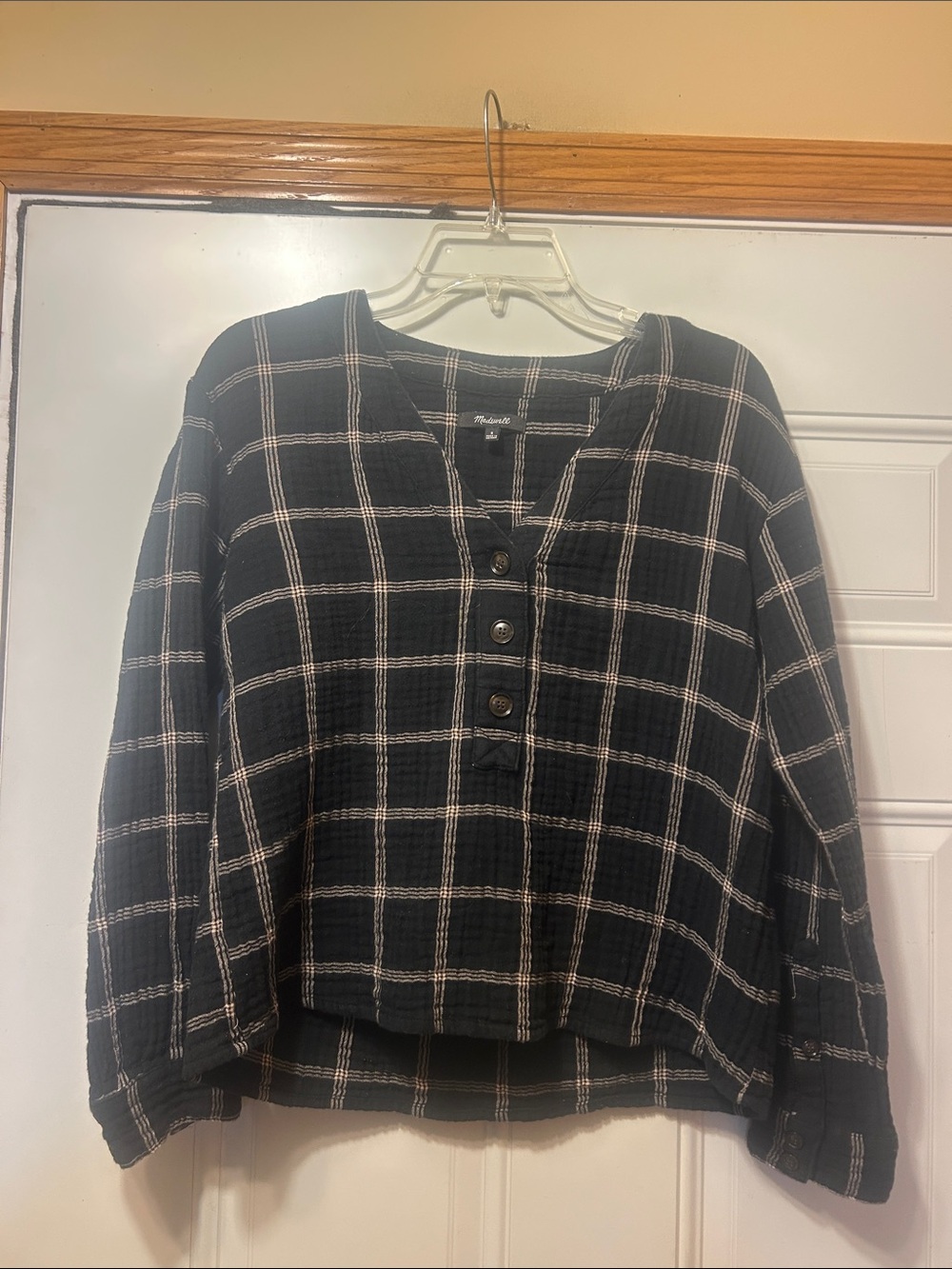 Madewell Black Plaid Button Long Sleeve Top S‎